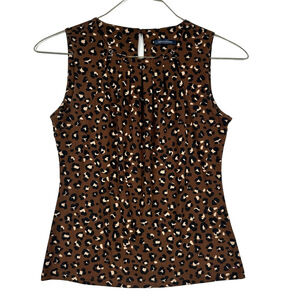 Tommy Hilfiger Leopard Print Sleeveless Blouse Back Button Size Medium